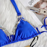 DEKA Women Diamond Bikini Set Brazilian Crystal Push Up String Bandage Swimwear Triangle Swimsuit Thong Biquini Beachwear