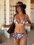 Sexy Coffee Tie Dye Bikini Set 2026 Women Metal Chain Push Up Thong Swimwear Bathing Suit Holiday Cover Up 3 Piece Swimsuit