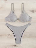 2026 New Women's Underwire Bikini Set,solid Color 2-piece Pit Striped Swimsuit,Fashion Sexy V-neck Bathing Suit with Chest Pad