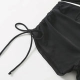 Black Drawstring Swimwear Bikinis Sets Mujer 2026 Crop Top Shorts Bottom Swimsuit Women Sexy Bathing Suit Beachwear Bikini Swim