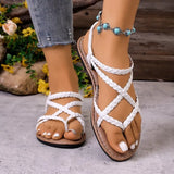 Women Beach Woven Hollow Sandals Women Flats Casual Clip Toe Sandals Summer 2026New Fashion Walking Zapatos Dress Femme Slides
