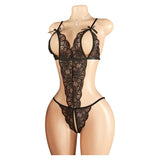 Sexy Red Crotchless Lingerie Open Back Bras BodySuits Transparent Erotic Costumes Deep V  Sexy Lace Fishnet Hollow Underwear Set