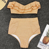 2025 Striped Top Ruffle High Waist Bikini Women Swimwear Female Swimsuit Two-pieces Bikini set Bandeau Bikinis Bathing Suit Swim