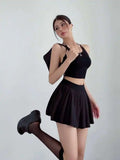 Preppy WOMENGAGA American Style Style High Waisted Slim Pleated Skirt For Women's Summer Ballet Skirt Fashion Women QI9Y