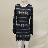 S - XL Long Sleeve Hollow Out Crochet Knitted Tunic Beach Cover Up Cover-ups Beach Dress Beach Wear Beachwear Female Women K5542