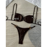 Sexy Metal Ring Bikini Women Swimwear Female Swimsuit Two-Pieces Bikini Set High Cut Leg Padded Bather Bathing Suit Swim V8311
