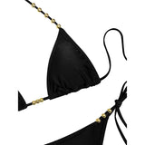 XS - L Halter Metal Bead Bikini Women Swimwear Female Swimsuit Two-Pieces Bikini Set High Leg Cut Bather Bathing Suit Swim V7618