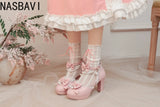Women Girls Mary Janes 9cm High Heel Ankle Strap Pumps Sweet Chunky Buckle Princess White Sandals New Summer Large Size 33-48