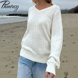 Phantasy Retro Solid Color Sweater Winter Women's V-Neck Casual Simple Loose Knit Sweater Trendy Spring Autumn Winter Sweater