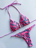Leopard Halter Scrunch Butt Micro Thong Bikini Women Swimwear Female Swimsuit Two-pieces Bikini Set Bather Bathing Suit Swim