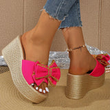 Street Bow Knot Chunky Platform Slippers Women Fashion Round Toe High Heel Sandals Woman Plus Size Wear-Resistant Slides Mujer