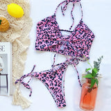 5 Colors Sexy Bikini Swimwear Swimsuit Women Leopard Push Up Drawstring Bikinis Set Bathing Suit Beach Bikini Female Banadores