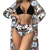 Fashionable Bikini Cover Up Three Piece Set Women Swimsuit Net Shirt High Elasticity Polyester Fabric with Chest Pad Bikinis Set