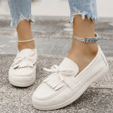 Retro Tassel Bowknot Flats Shoes Women Solid Color Faux Suede Flat Shoes Woman Wear Resistant Plus Size 36-43 Casual Shoes Lady