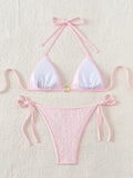 Embroidery Mesh Lace Halter Bikini Female Swimsuit Women Swimwear Two-pieces Bikini Set High Cut Bathing Suit Swim Beach Wear