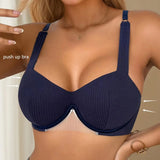 Women's 3/4 Cup pure cotton Shaping solid color Underwire Blue Breathable and Comfortable Bra push up brassere MR3589
