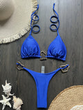 New Sexy Bikini Solid Color Lace-up Split Two-piece Swimsuit for Women