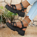 Fashion Woven Strap Platform Sandles Women Pu Leather Ankle Buckle Thick Bottom Sandals Woman Plus Size 43 Gladiator Sandalias
