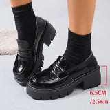 British Style Thick Heels Loafers Women Fashion Slip On Chunky Platform Pumps Woman Plus Size 35-42 Pu Leather Student Shoes