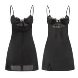 Summer Women´s Lace Trim Corset Sling Dress Sleeveless Tie Up Backless Skinny Split Dress for Party Sexy Retro Clubwear