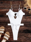 2026 Cut Out Chain Link Swimsuit One Piece Solid Monokini Swimwear Women Push Up Bathing Swimming Swim Suit Female Beach Wear