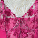 Toucheart Sexy Lingerie Embroidery Printing Bra Garters Set For Women Mesh See- Through Hollow Out Exotic Sexy Underwear Suit