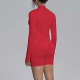Women's Seamless Yoga Sets Sports Fitness Gym Zipper Long-Sleeve Jacket Hip Lift High-Waist Shorts Suits Workout Training Sets