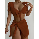 XS - L Ribbed Halter Bikini Women Swimwear Female Swimsuit Four-pieces Bikini set With Sarong Bather Bathing Suit Swim V3152B
