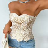 Hollow Irregular Sequin Double Layer Corset Court Style Waist Cincher Mesh Breathable Sexy Tube Casaul Pure Desire Top V466