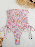 2026 Sexy Drawstring High Cut Swimsuit One Piece Printed Swimwear Women Bathers Bathing Swimming Swim Suit Female Beachwear