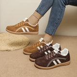 Plus Size 42 Flock Flat Sneakers for Women 2026 Fashion Anti Slip Lace Up Tennis Shoes Woman Platform German Training Shoes