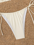 Sexy Beige 3D Pearls Coconut Tree Bikini Set 2025 Women Halter Push Up Pleate Thong Swimsuit Beach Bathing Suit Micro Swimwear
