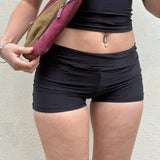 Women's Solid Color Shorts Fold Over Low Waist Bodycon Short Pants Summer Casual Lounge Club Streetwear