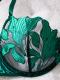 Exclusive green embroidery lingerie set for dates. Sexy see-through chiffon bra. High-end sensual women's underwear ZA824031