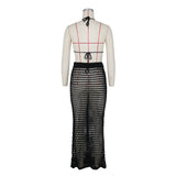 DEKA Beach Cover Up High Split Crochet Knitted Tunic Beach Dress Beach Wear Beachwear Women Long Knit Hollow Tassels Skirt Suit