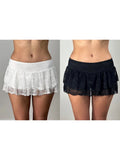 Women's Summer Sexy Casual Skirt Solid Color Low Waist Lace Ruffled Skirt with Lined Shorts