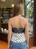 2026 Summer Women Camisole Vest Spaghetti Strap Dot Print Lace Design Slim Fit Tie Bow Front Backless V Neck Tank Tops Stylish