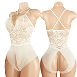 Woman Crotchless Lingerie Bodysuit Erotic Lace Mesh Underwear Babydoll Dresses Sexy Pajamas See Through Jump Suit Desire Costume