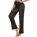S - XL Women Crochet Knitted Beach Pants Hollow Out Elastic Straight Casual Trouser Holiday Beach Wide Leg Bikini Cover Up V2651