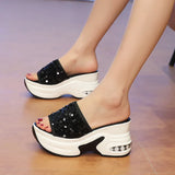Wedge Heel Silver Sequin Sandals Women 2026 Fashion 9Cm Chunky Heeled Slippers Woman Plus Size 42 Thick Sole Platform Sandles