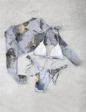 3 Pieces Printed Bikini 2026 Women Swimsuit & Long Sleeve Top Set Swimwear Female Beachwear Bathers Bathing Swimming Suit Summer