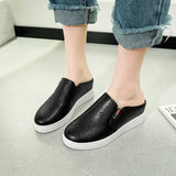 Shoes Cover Toe Low House Slippers Platform Loafers Slides Slipers Women Fretwork Heels Flat 2025 Summer PU