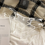 2026 Womens Briefs Sexy Love Mesh Transparent Low Waist Triangle Pants Thin Bow Knot Hollow Breathable Thongs Ruffled Panties