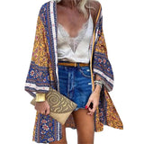 Bohemian Sun Protection Long Blouse Women Cardigan Floral Print Batwing Sleeve Summer Cardigan for Daily Wear
