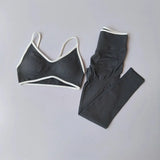 2PCS High Waisted Sports Bra Set with Contrasting Small Suspender Tight Fitting Hip Lifting Training Bra And Pants