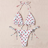 XS - L Cherry Printed Halter Strappy Bikini Female Swimsuit Women Swimwear Two-Pieces Bikini Set Bather Bathing Suit Swim V4894