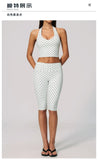 New Summer Women White Polka Dot Print Yoga Sets Hanging Neck Slim Sport Vest High Waist Mid Pants Gym Two-piece Workout Clothes