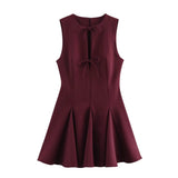 Foridol Bowknot Pleated Short Dress for Women O Neck Sleeveless Tank Mini Party Dresses Summer Spring 2025 New in Casual Vestido