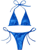 Sexy Satin Halter Brazilian Padded Bikini Female Swimsuit Women Swimwear Two-Pieces Bikini Set Bather Bathing Suit Swim V4966S