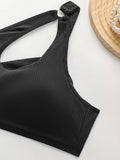 Women's sexy diagonal cross shoulder strap vest bra with gathered cups detachable back buckle shock-absorbing underwear MR3519